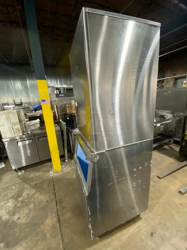 Hoshizaki KM-1340MRJ/B-500PF commercial stainless steel ice maker on legs. Crescent cube style. 208-230V, 1 phase.