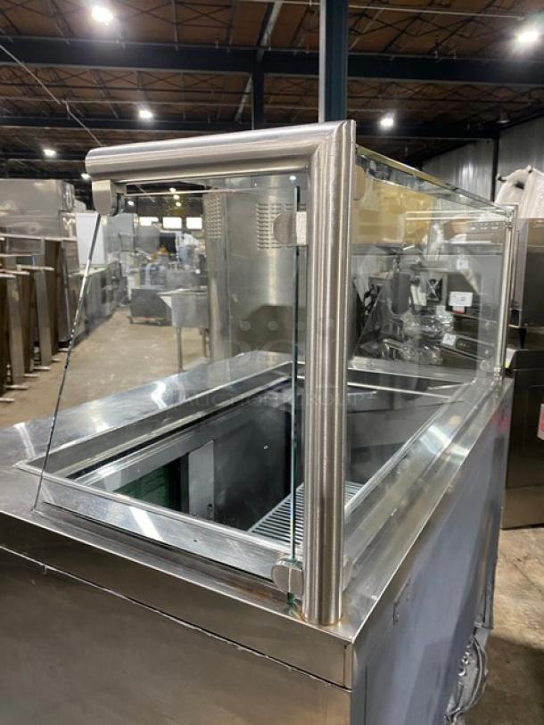 Atosa MSF8306 stainless steel 2-door refrigerated prep table, sneeze guard, poly coated rack, on casters, 115V.