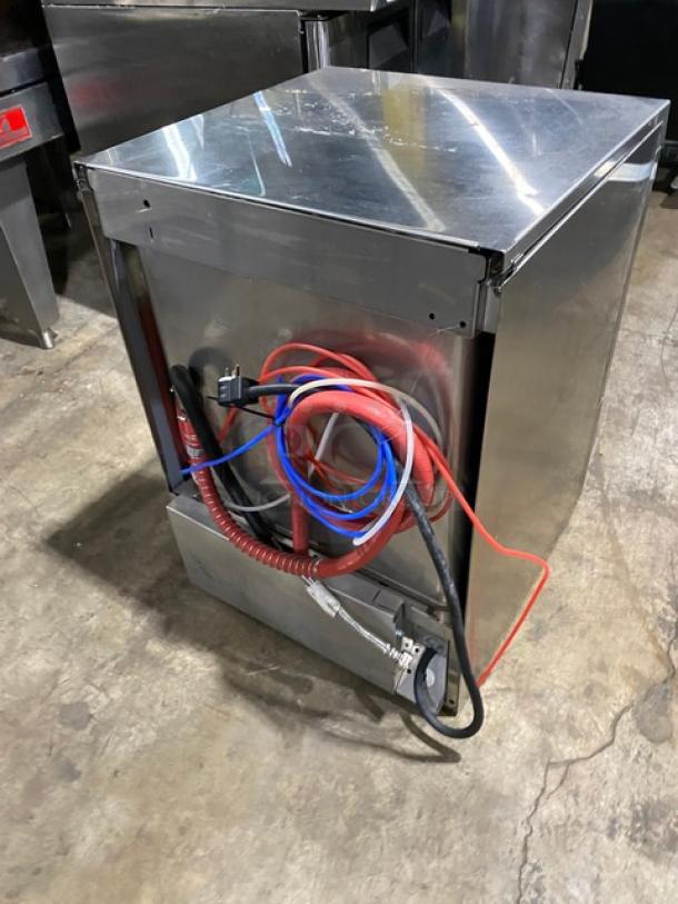 Hobart LXEC commercial stainless steel dishwasher, new body style, electric, undercounter, Energy Star certified, full-size peg rack, model SN 231161088, 120V 1 phase.