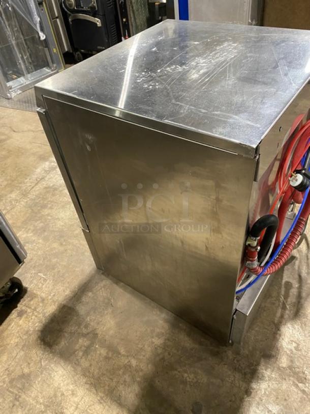 Hobart LXEC stainless steel commercial dishwasher, undercounter style, Energy Star certified, with full-size peg rack.