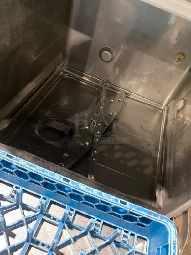 Hobart LXEC stainless steel undercounter dishwasher with full-size peg rack, Energy Star certified.
