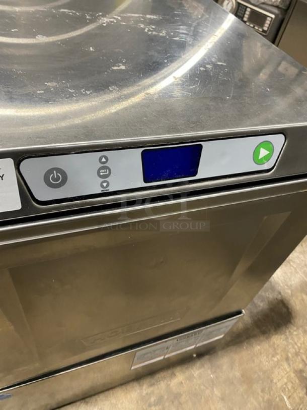 Hobart LXEC commercial stainless steel undercounter dishwasher. New body style, Energy Star certified, with full size peg rack. Model: LXEC.