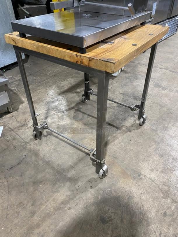 Inoksan PDG105MN 2022 stainless steel doner kebab machine with 5 double burners, individual controls, chopping block cart, on casters.