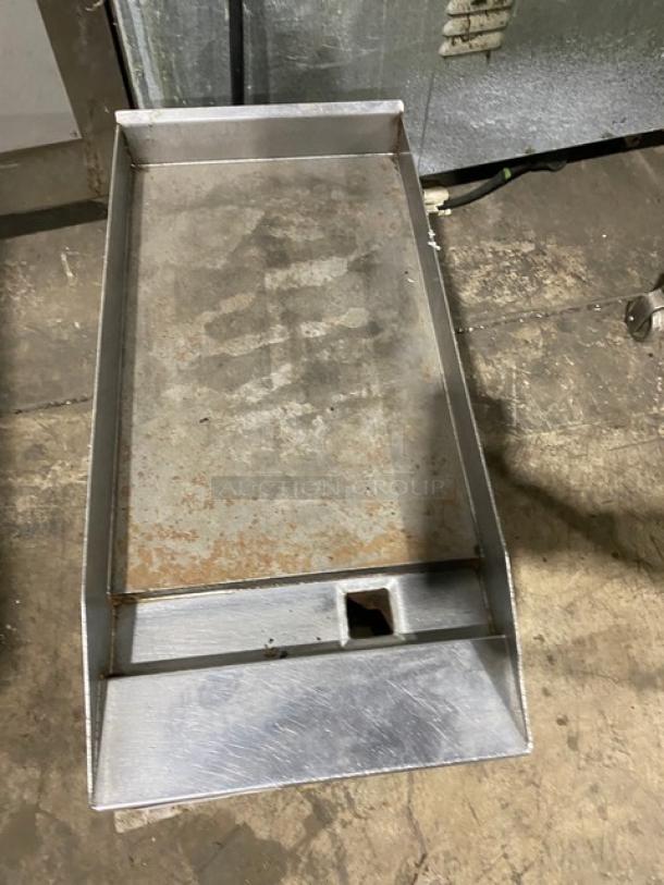Commercial stainless steel griddle, natural gas, countertop, back & side splash, on legs, used condition.