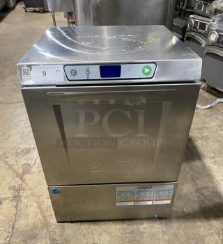 Hobart LXEC commercial stainless steel undercounter dishwasher, Energy Star certified, with full-size peg rack, model SN: 231161088.