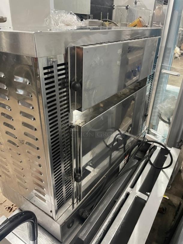 Equipex Sodir RBE4 stainless steel countertop rotisserie oven, electric, model RBE4, SN GA906203, 208/240V, in good condition.