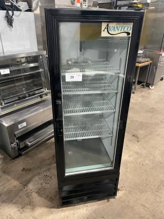 Avantco Commercial Black Single Glass Swing Door Reach In Merchandiser Refrigerator! With Poly Coated Wired Racks! Model: 178GDC10 SN: 6319310116092521! 115V! On Legs! - Item #1209710