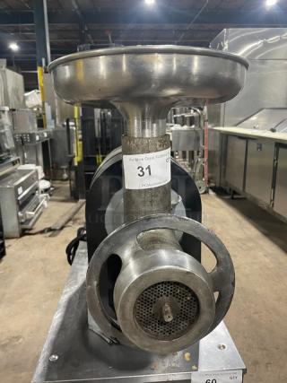 Hobart Commercial Black Electric Powered Countertop Meat Grinder! With Stainless Steel Round Feed Pan! Model: 4722 SN: 882105! - Item #1209712