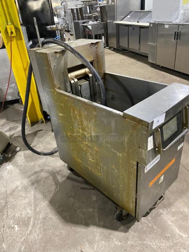 Frymaster FilterQuick Series commercial fryer, stainless steel, electric, touch screen, filtration system, model 1FQE80U0ZQTZB17, on casters.