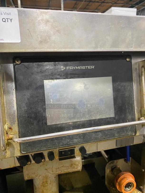 Frymaster FilterQuick fryer, model 1FQE80U0ZQTZB17, stainless steel, touchscreen control, integrated filtration, on casters.