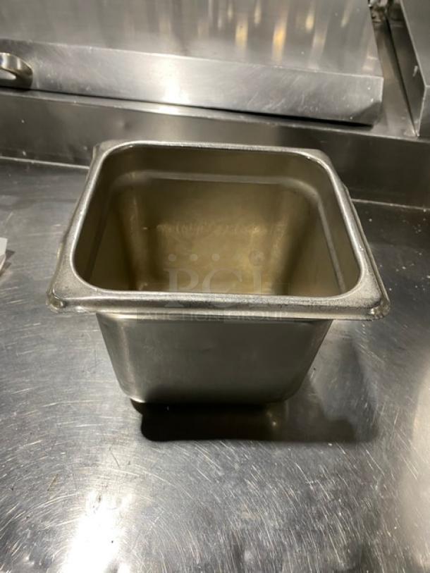 Commercial stainless steel steam table pan in excellent condition, features a polished finish, ideal for hotel or catering use.