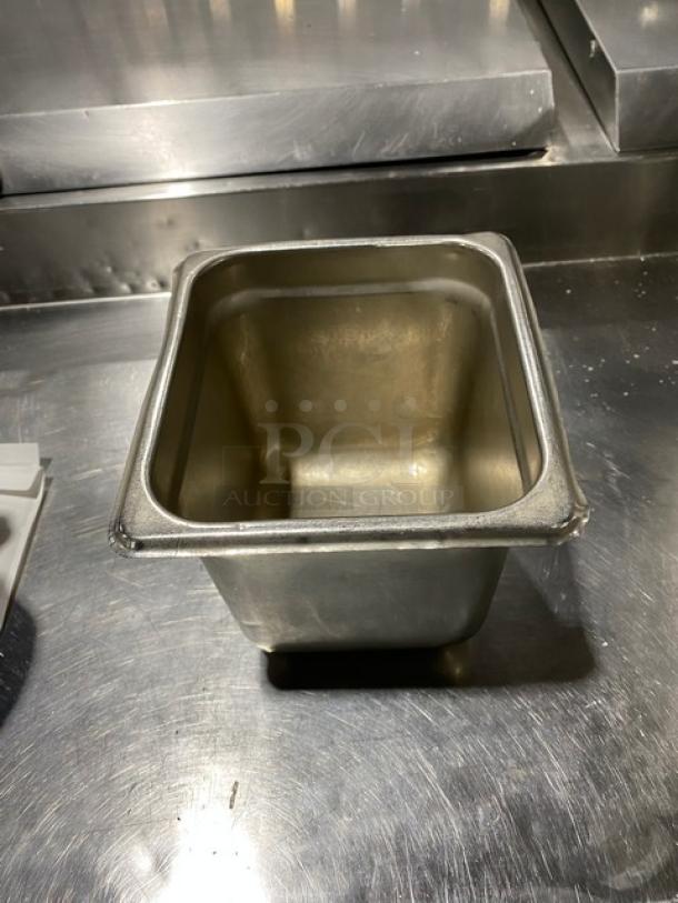Commercial stainless steel hotel steam table pan, rectangular, durable, used condition, ideal for catering or food service.