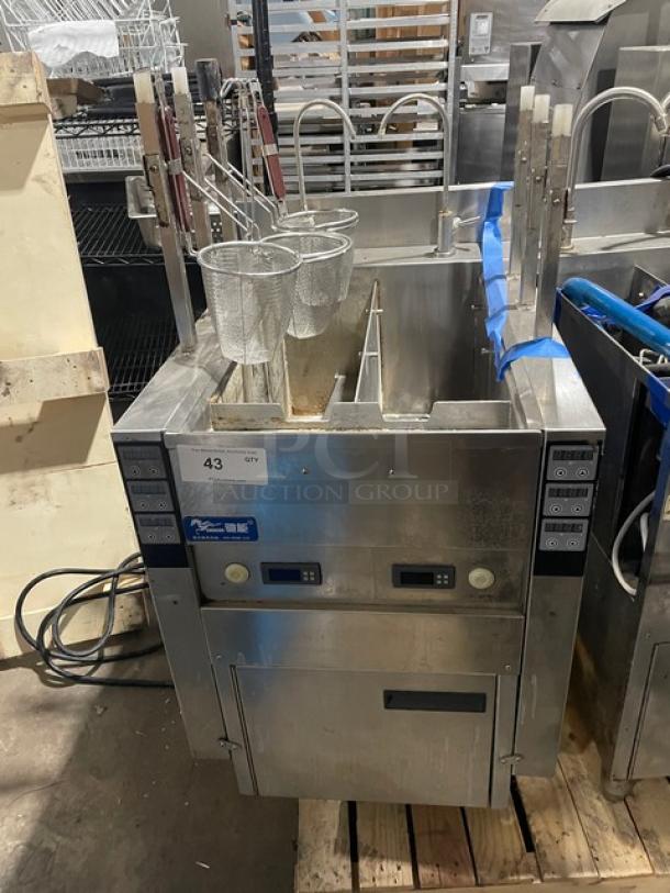 Chi Neng electric pasta cooker YFZML6, stainless steel, automatic lifting, gooseneck faucets, model YFZML-6, 220V.
