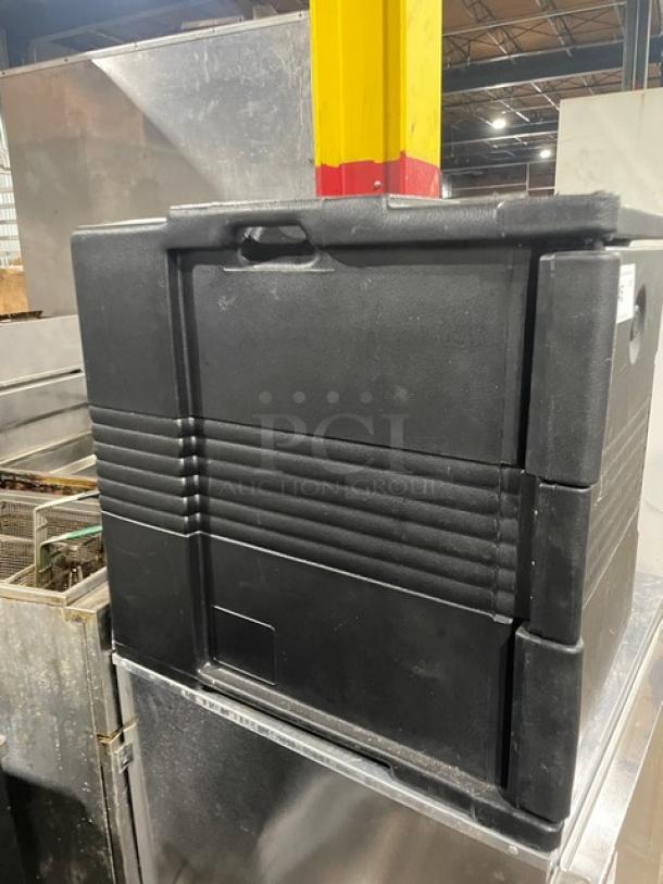 Cambro Ultra Series black insulated food pan carrier, commercial-grade, front-loading, excellent condition.