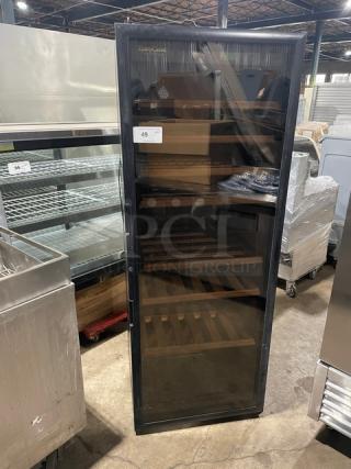 EuroCave Vieillitheque Series wine cellar, model VX264W, black, single glass door, commercial use, visible shelving, 115V.