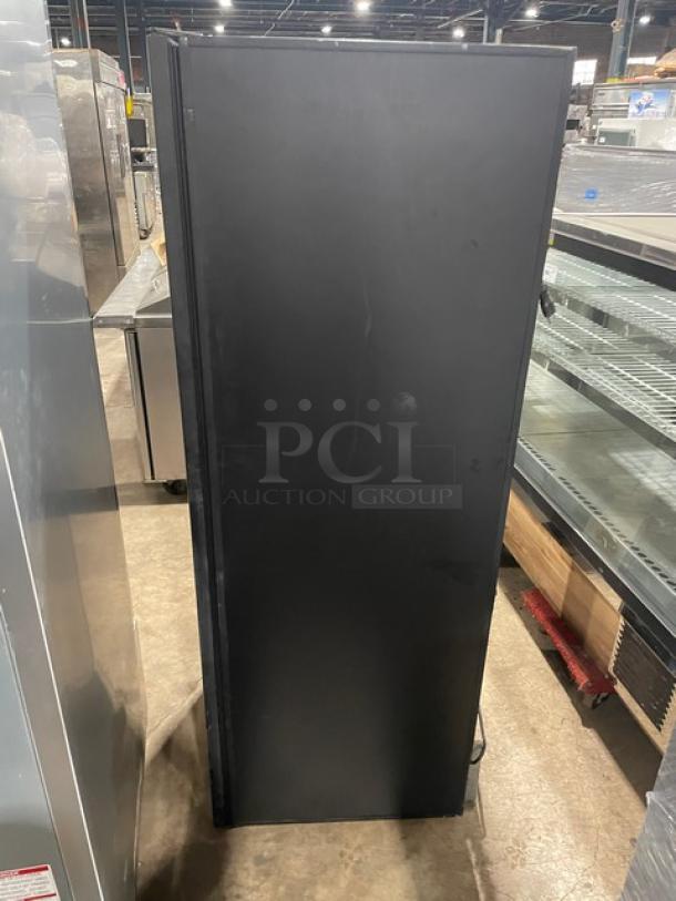 EuroCave VX264W black commercial wine cellar with single glass door, model SN: 98875, 115V, in good condition.