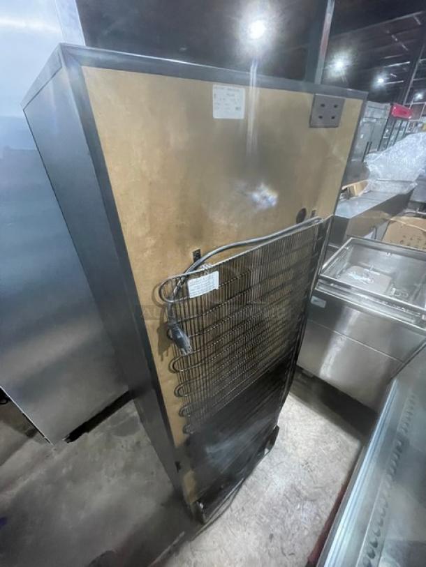 EuroCave VX264W wine cellar back view, black exterior, 115V, visible coils, model label, suitable for commercial use.
