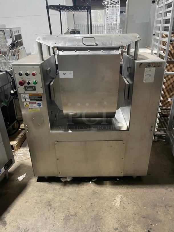 Attias Magna Mixer 50H-4C1, 10 Gal./50 LB., stainless steel, electric, 230V 3 Phase, on legs, high-speed roller-bar dough mixer.