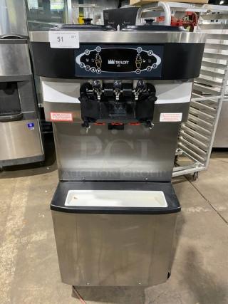 Taylor Commercial Stainless Steel Electric Powered Dual Flavor & Twist Soft Serve Ice Cream/Custard/Sorbet/Frozen Yogurt Machine! With 2 Hoppers! Model: C713-33 SN: K8154469! 208-230V 3 Phase! On Casters! - Item #1209914