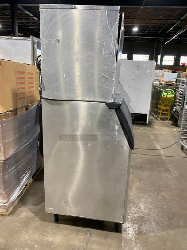 Ice-O-Matic Elevation CIM1136HA4 stainless steel ice maker, air-cooled, half cube, commercial, electric, on legs.