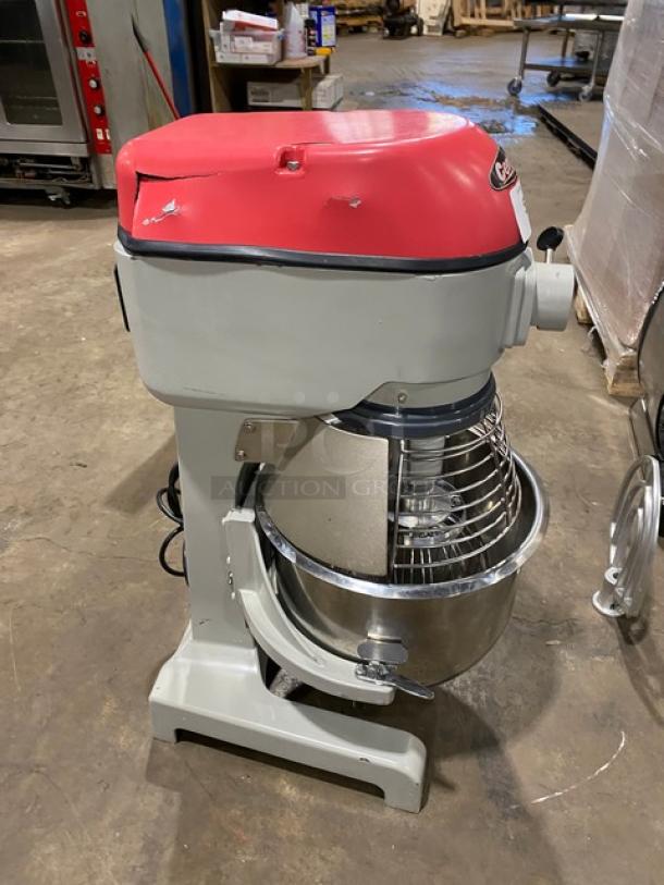 Centaur MAC20 20 Qt. Planetary Mixer, electric, stainless steel bowl, whisk, beater, dough hook, minor wear, 115V 1 Phase.