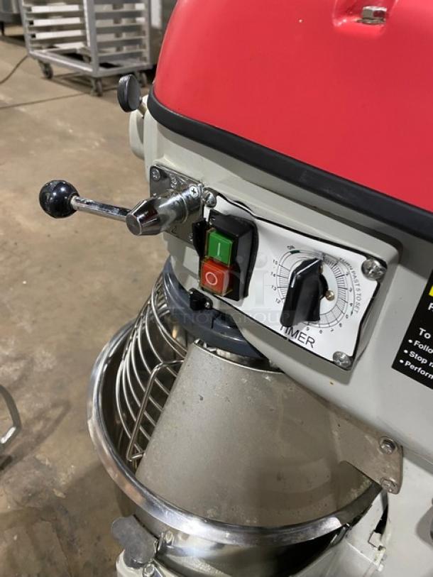 Centaur MAC20 20 Qt. Planetary Mixer, electric, with stainless steel bowl guard, controls visible, excellent condition.