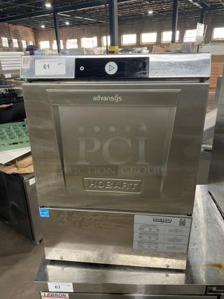 Hobart Advansys LXNR stainless steel undercounter dishwasher. Energy Star Certified, with peg rack. Model LXNR, SN: 231262127.