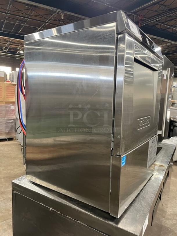 Hobart Advansys Series undercounter high-temp dishwasher, stainless steel, Model LXNR, Energy Star certified, 120/208-240V, includes peg rack.
