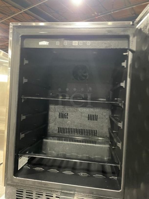 Summit FF64BCSS 24" stainless steel single door all-refrigerator, adjustable shelving, built-in, indoor/outdoor use.