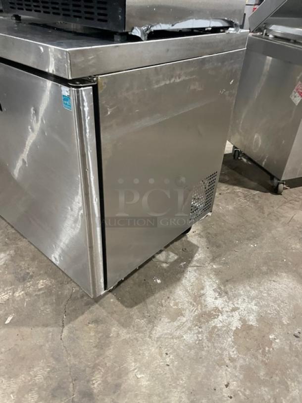 Atosa 2016 stainless steel 2-door undercounter refrigerator, model MGF8403, on casters, Energy Star certified, 115V, used condition.