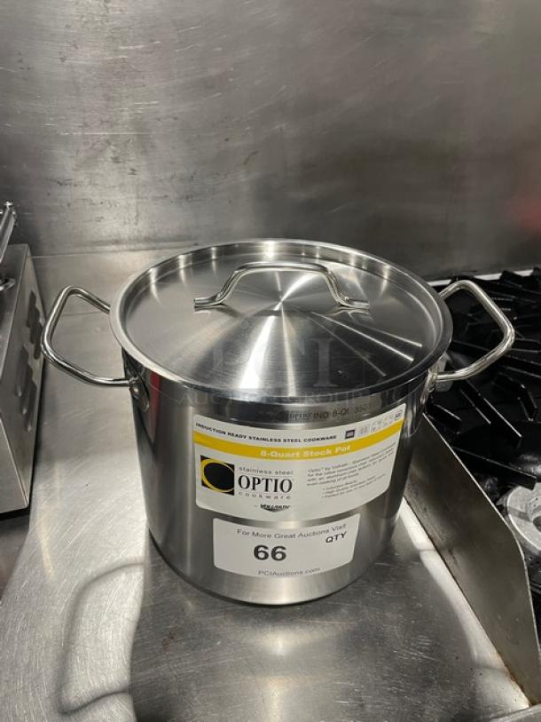Vollrath Optio Series 8 Qt. Stock Pot, stainless steel, induction ready, model 3501, includes lid and handles, brand new.