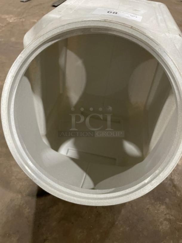 Commercial stackable countertop ingredient bin with twist-off top, sturdy build, excellent condition, auction lot number visible.