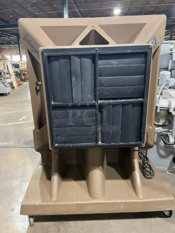 Port-A-Cool Jet Stream 2400 evaporative cooler, model PACJS2400, 115V, on casters, brown, industrial condition.
