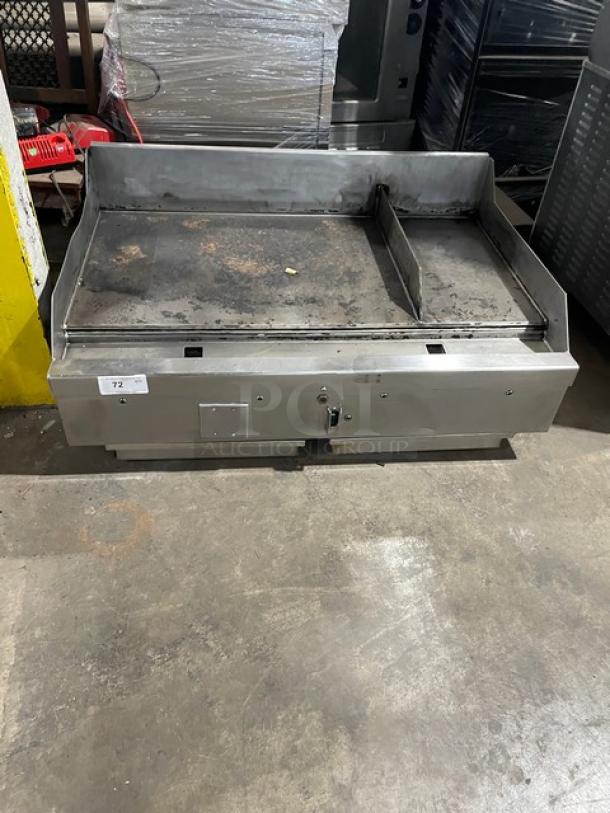 WoodStone stainless steel gas countertop plancha griddle, WSPL48364CT, with back & side splash, on legs, used condition.