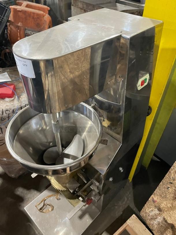 Commercial stainless steel meatball rounding machine, electric-powered, heavy-duty, 220V 3 phase, pristine condition.