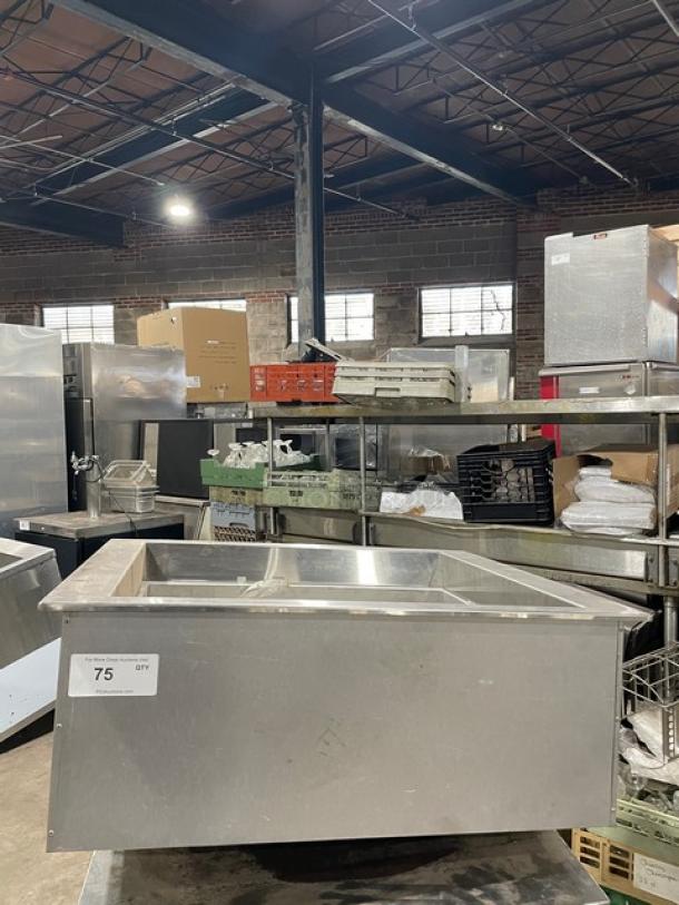 Hatco CWBX2 stainless steel refrigerated drop-in cold unit. Single-well, electric-powered, model SN: 7577951551, 120V, 1 Phase.