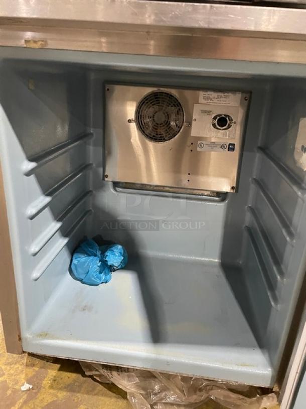Delfield Enodis Series 406STAR2 undercounter refrigerator interior; stainless steel, single door, 115V, used condition.