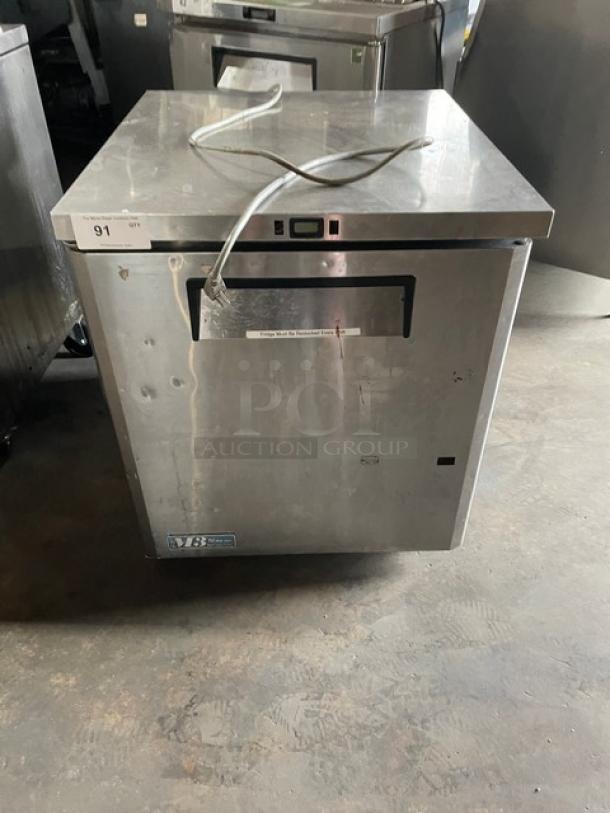 Turbo Air M3 Series stainless steel undercounter refrigerator, single solid door, visible wear, model label on front.