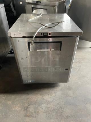 Turbo Air M3 Series stainless steel undercounter refrigerator, single solid door, visible wear, model label on front.