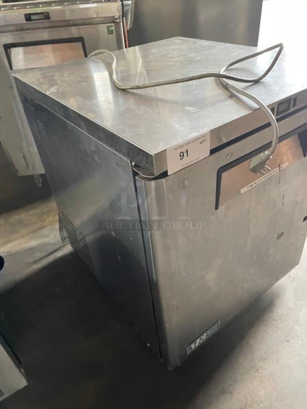 Turbo Air M3 Series commercial stainless steel undercounter refrigerator, single door, slightly worn, visible power cord, label "91".