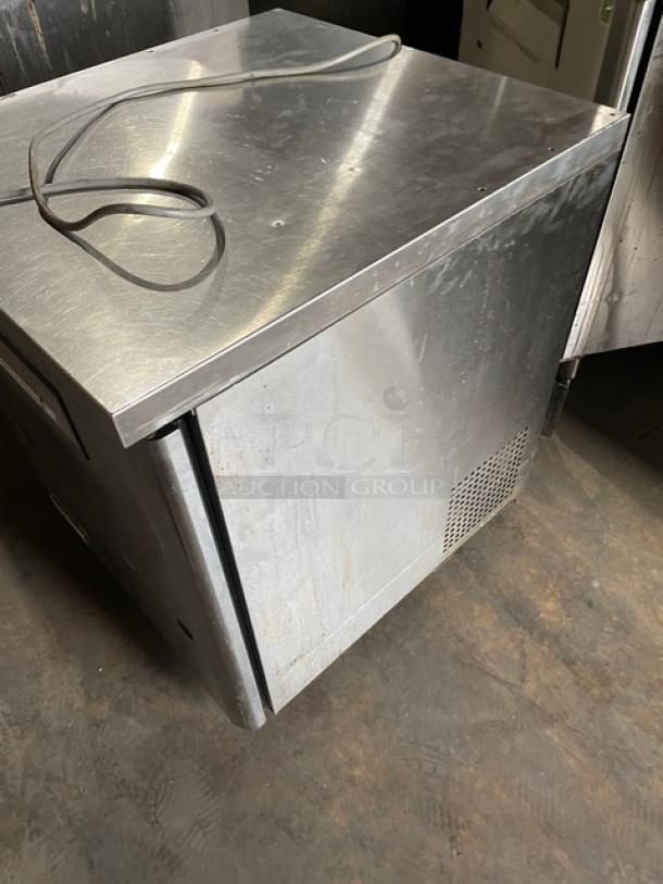 Turbo Air M3 Series stainless steel single door undercounter refrigerator, showing minor surface wear, in working condition.