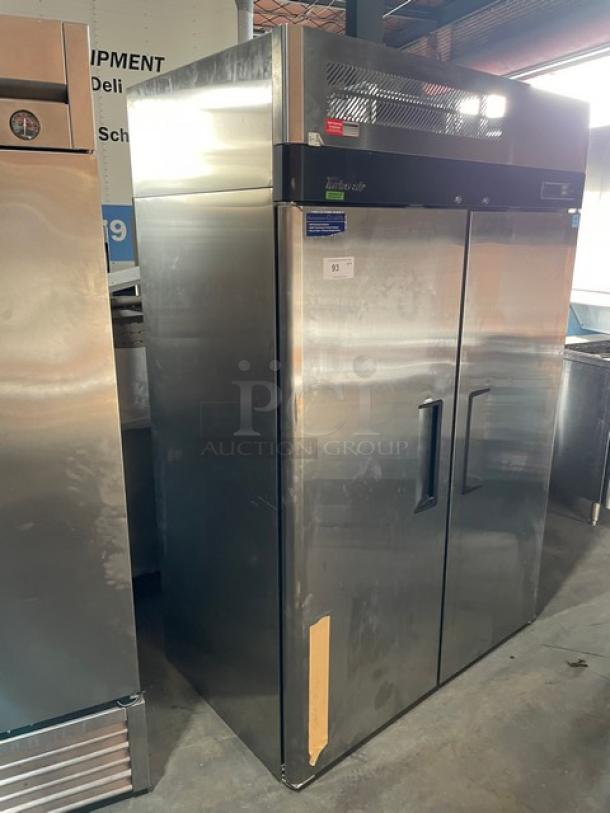 Turbo Air M3 Series stainless steel 2-door commercial freezer, Model M3F47-2-N, Energy Star certified, with poly-coated wire rack.