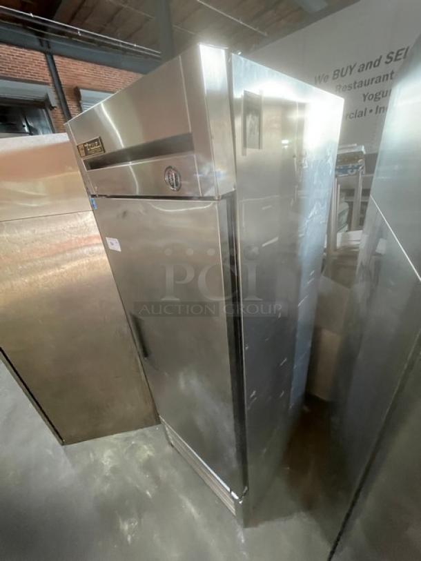 True T-23F stainless steel single door freezer, Energy Star certified, with poly-coated rack. SN: 7646335, 115V, 1 Phase.