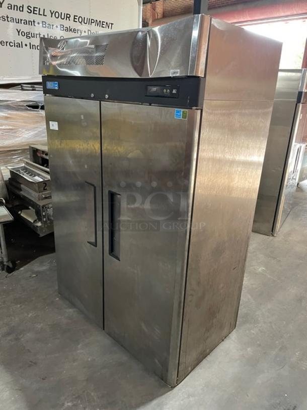 Turbo Air M3 Series 2 Door Stainless Steel Freezer, Model M3F47-2, SN: K9F41A4144, Energy Star, with poly-coated rack.