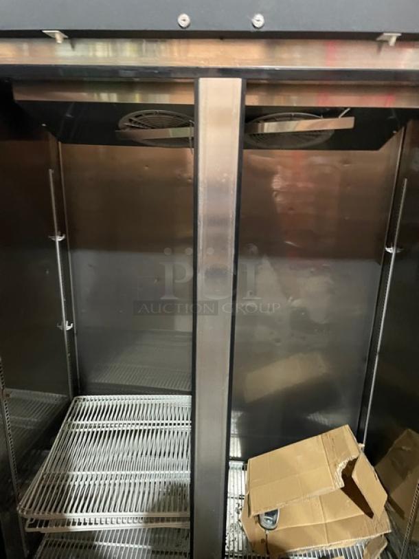 Turbo Air M3 Series 2 Door Freezer, stainless steel, Energy Star certified, poly coated racks, Model M3F47-2, good condition.