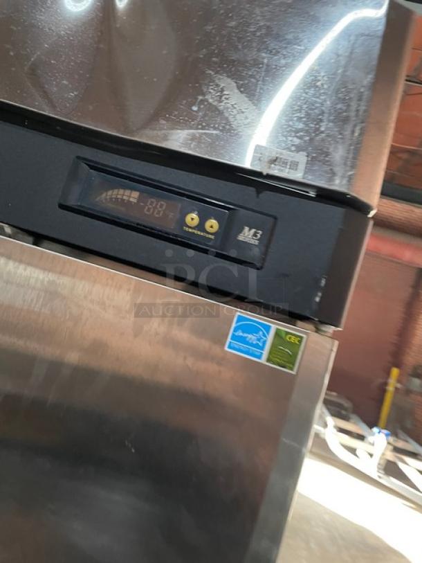 Turbo Air M3 Series stainless steel 2-door reach-in freezer, Model M3F47-2, Energy Star certified, poly-coated rack.