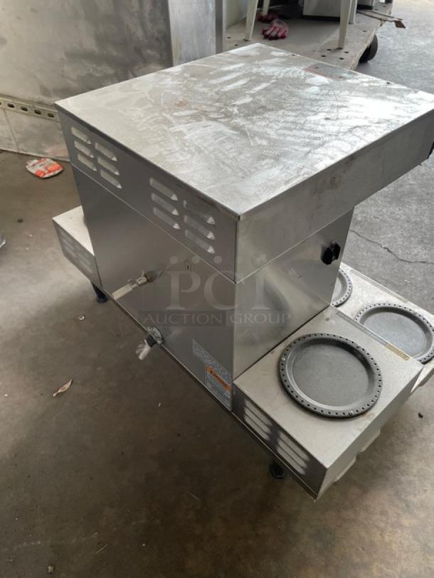 Bunn AXIOM Series commercial twin coffee brewer, stainless steel, with hot water dispenser, 6 warmer plates, digital controls.