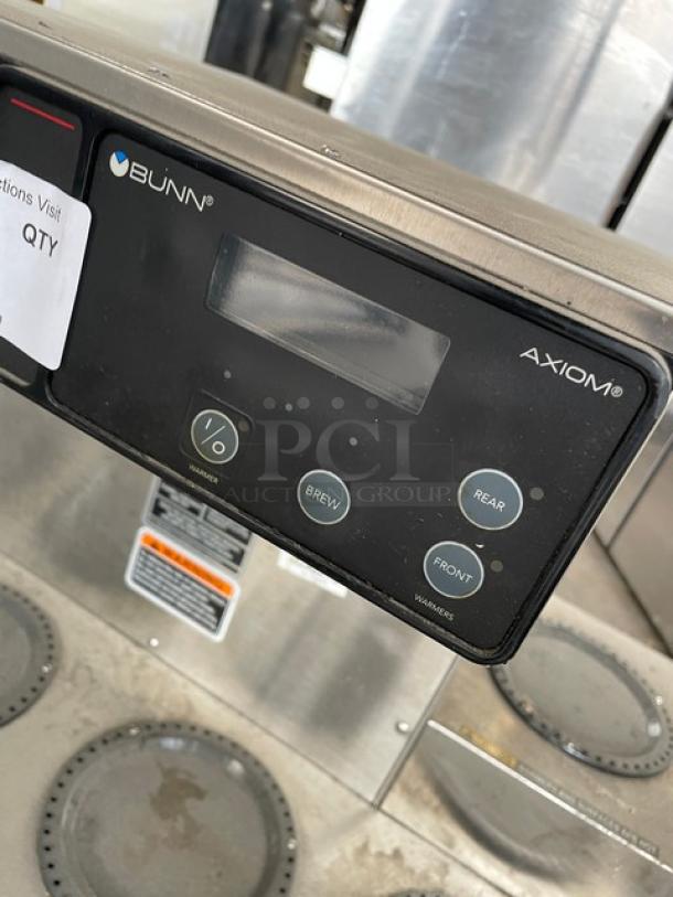 Bunn AXIOM Series Twin Coffee Brewer, stainless steel, digital controls, 6 warmer plates, hot water dispenser, 120/208-240V.