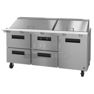 Hoshizaki SR72B-30MD4 stainless steel prep table, new, with 4 drawers, 1 door, 115 volts, ideal for commercial use.