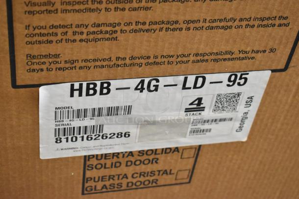 BRAND NEW Hoshizaki HBB-4G-LD-95 3 Door Back Bar Cooler Box. Features model and serial labels. 115V, 1 Phase.